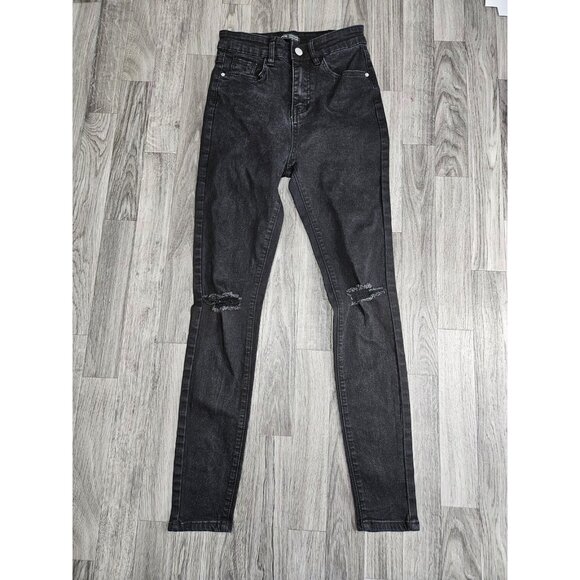 (3/$35) Shein Jeans Womens US 6 Washed Black Skinny Distressed Ripped Knees - Picture 1 of 12